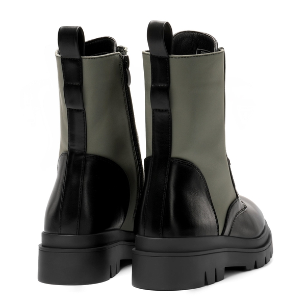 Chelsea Platform Lace Up Boots - BLACK GREEN - 4